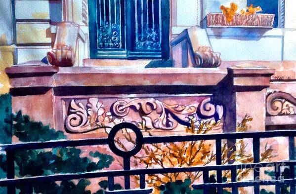 Park Slope Art Print featuring the painting Terra Cotta and Iron Fence by Nancy Wait