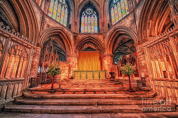 Abbey Cathedral Church Medieval Hdr Gloucestershire Uk England Arches Candles Windows Gothic Art Print featuring the photograph Tewkesbury Abbey II by Jack Torcello