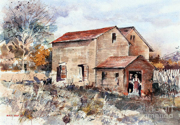 An Unusual Shaped Old Barn In A Overgrown Grass Filled Field. Art Print featuring the painting Texas Barn by Monte Toon