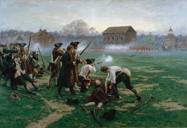 Massachusetts Art Print featuring the painting The Battle Of Lexington, 19th April 1775 by William Barnes Wollen