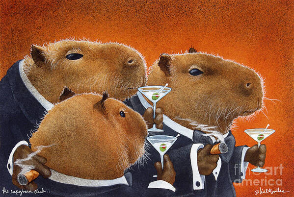 Funny Art Print featuring the painting The Capybara Club... by Will Bullas