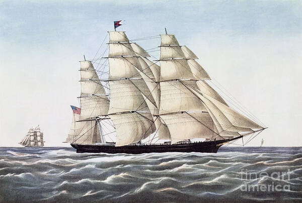 Boat Art Print featuring the painting The Clipper Ship Flying Cloud by Currier and Ives