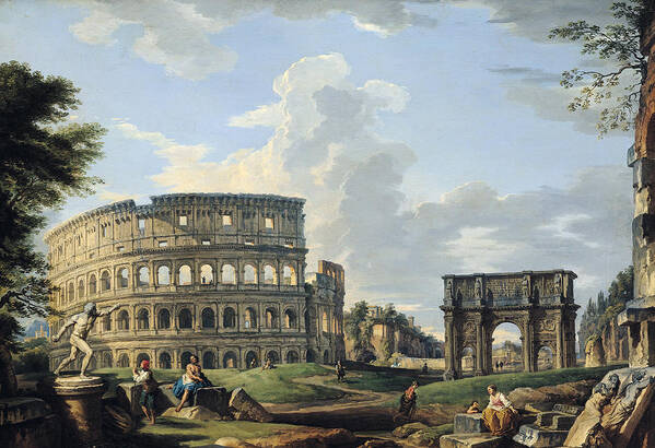 Pannini Art Print featuring the painting The Colosseum and the Arch of Constantine by Giovanni Paolo Panini