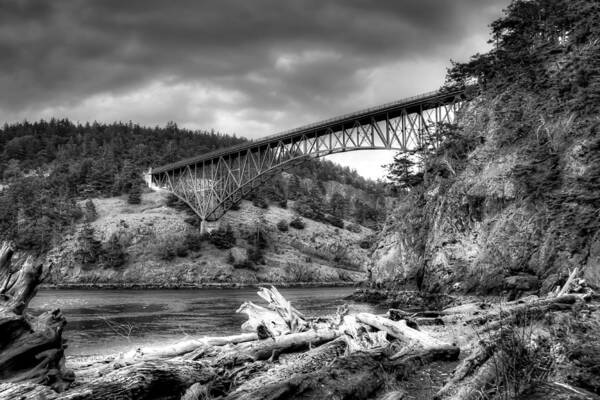 Monotone Art Print featuring the photograph The Deception Pass Bridge II BW by David Patterson