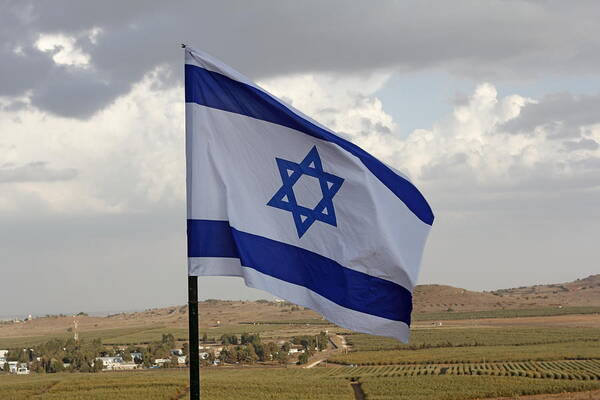 Golan Heights Golan Heights Golan Art Print featuring the photograph The flag of Israel waving in the Golan Heights israel by Ronald Jansen