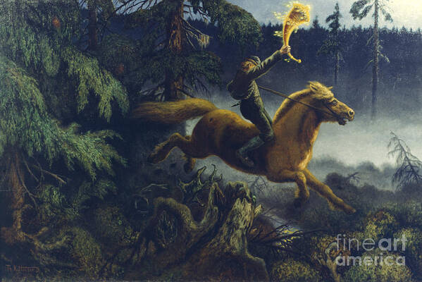 Theodor Kittelsen Art Print featuring the painting The golden horn by Theodor Kittelsen