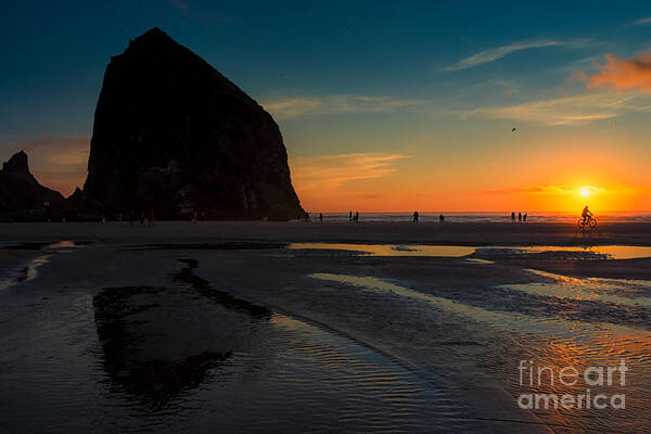 Cannon Beach Art Print featuring the photograph The Lone Biker by Carrie Cole