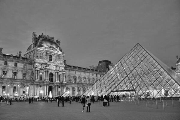 The Louvre Art Print featuring the photograph The Louvre Black and White by Allen Beatty