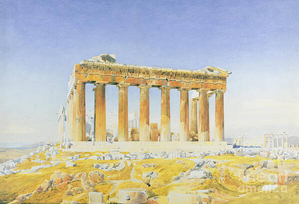 Temple Art Print featuring the painting The Parthenon circa 1834 by Thomas Hartley Cromek