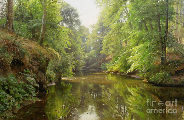 Landscape Art Print featuring the painting The Quiet River by Peder Monsted
