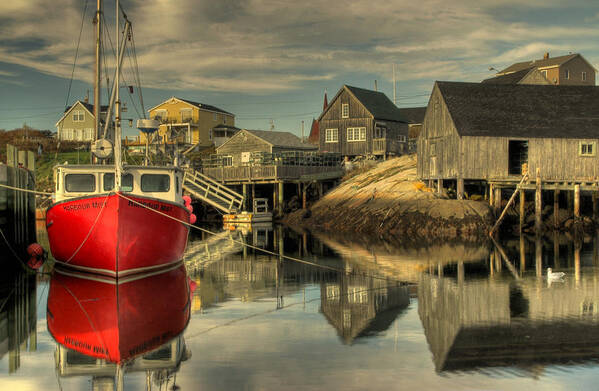 Rob Huntley Art Print featuring the photograph The Red Boat at Peggys Cove by Rob Huntley