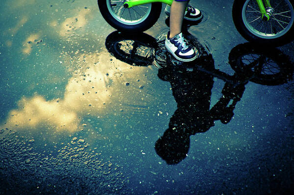 Child Art Print featuring the photograph The Reflection Of The Little Boy Riding by Clover No.7 Photography