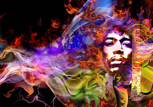 Jimi Hendrix Art Print featuring the digital art The Return of Jimi Hendrix by Mal Bray