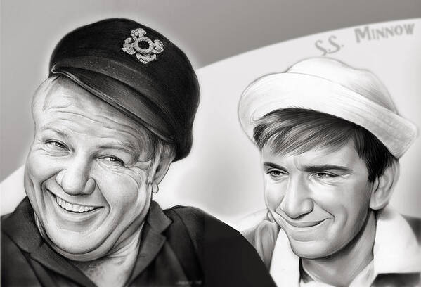 Gilligan's Island Art Print featuring the mixed media The Skipper and Gilligan by Greg Joens
