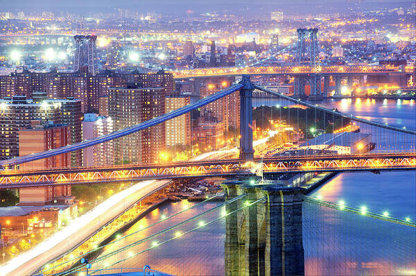 Built Structure Art Print featuring the photograph The Three Bridges Of New York City by Tony Shi Photography