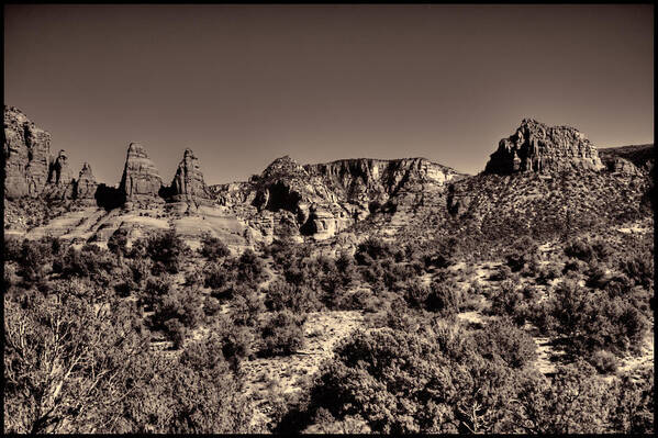 Pictorial Art Print featuring the photograph The Three Sisters Sedona Arizona by Roger Passman