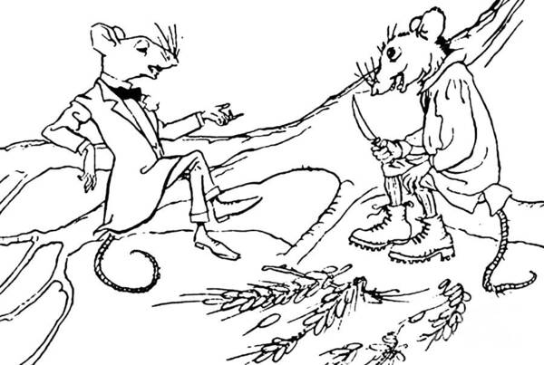 Mouse Art Print featuring the drawing The Town Mouse and the Country Mouse by Arthur Rackham