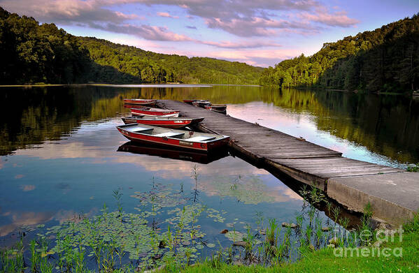 Boat On Lake Art Print featuring the photograph The Whisper of Peace by Lisa Lambert-Shank