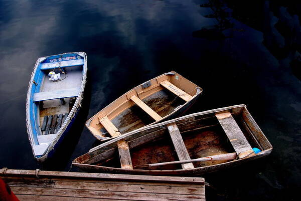 Rockport Mass Art Print featuring the photograph Three Boats in Rockport Mass by Jacqueline M Lewis