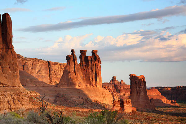 Arches Np Art Print featuring the photograph Three Gossips in Arches National Park by Jean Clark