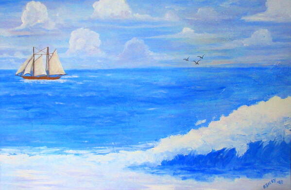 Painting Art Print featuring the painting Thunder Heads at Sea by Ashley Goforth
