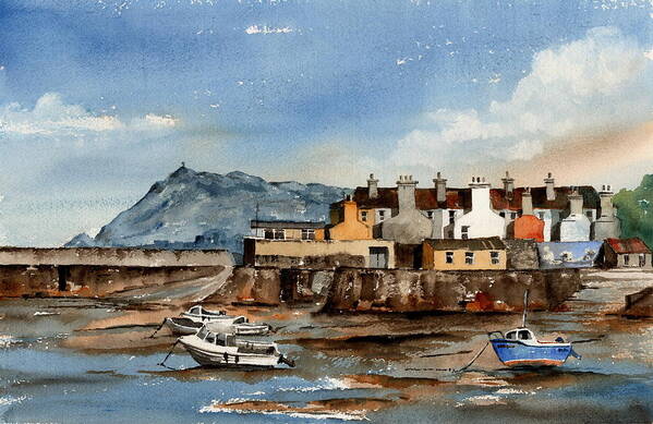 Val Byrne Art Print featuring the painting Tide out Bray Harbour Wicklow by Val Byrne