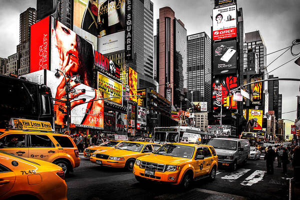 Times Square Art Print featuring the photograph Times Square Taxis by Az Jackson