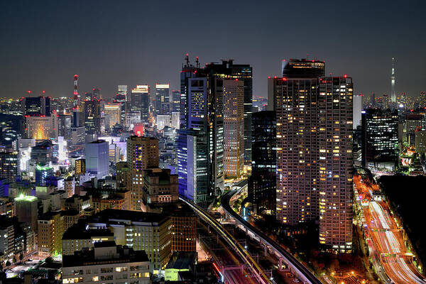 Downtown District Art Print featuring the photograph Tokyo Downtown At Night by Vladimir Zakharov