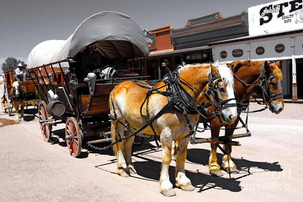 Color Photo Art Print featuring the digital art Tombstone Wagon by Tim Richards