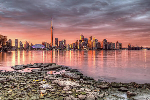 Toronto Art Print featuring the photograph Toronto Skyline At Sunset by Michael Murphy