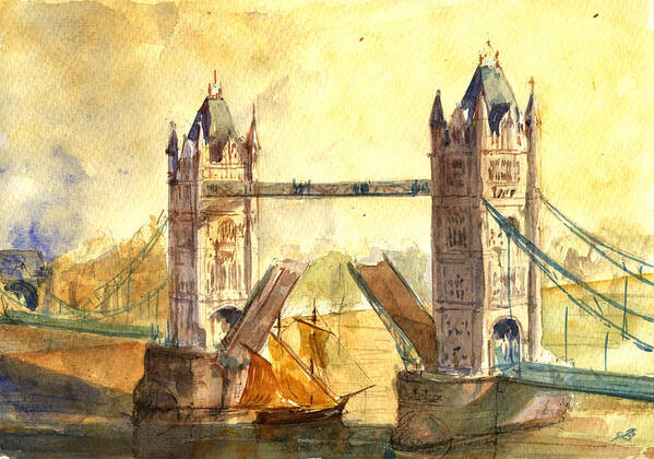 Tower Art Print featuring the painting Tower Bridge London by Juan Bosco
