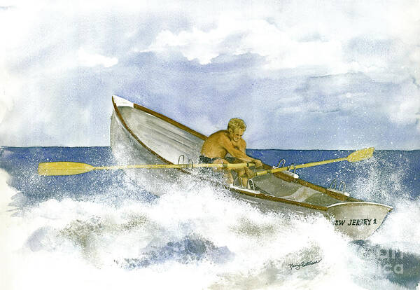 Lifeguard Boat Art Print featuring the painting Training by Nancy Patterson