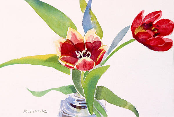 Watercolor Art Print featuring the painting Tulips in a Can by Mark Lunde