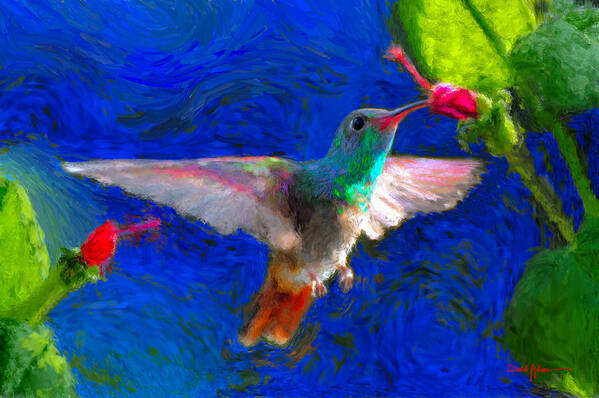Hummingbird Art Print featuring the painting DA052 Turkscap Hummingbird by Daniel Adams