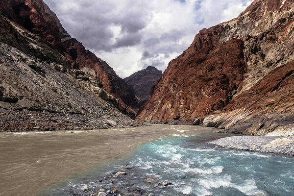 Ladakh Region Art Print featuring the photograph Turquoise Stream Feeding Into Zanskar by Thomas L. Kelly