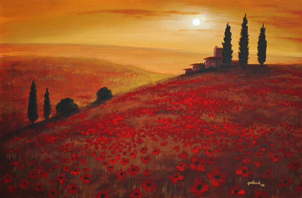 Poppies Art Print featuring the painting Tuscan Sunset by Glenn Pollard
