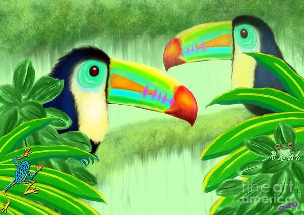 Toucans Art Print featuring the painting Two Toucans by Nick Gustafson