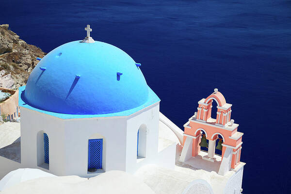 Greek Culture Art Print featuring the photograph Typical Orthodox Greek Church In Oia by Nimu1956
