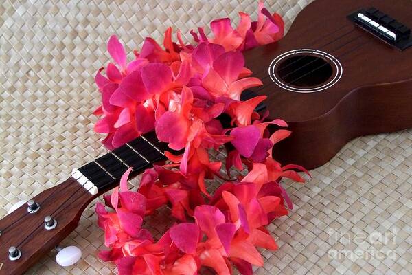 Ukulele Art Print featuring the photograph Ukulele and Red Lei by Mary Deal