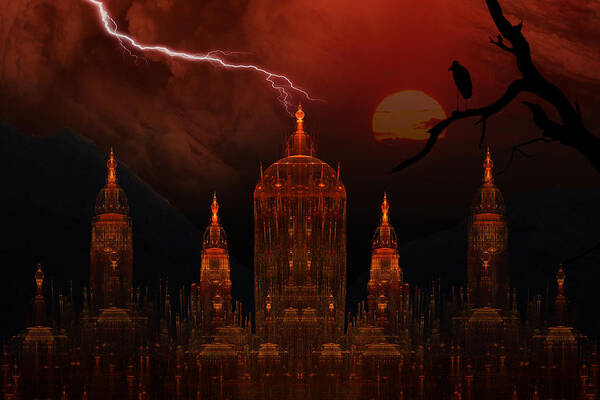 Abstract Art Print featuring the mixed media Vampire Palace by Phil Clark