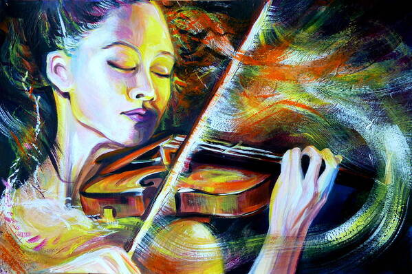 Acrylic Art Print featuring the painting Vanessa-Mae.Power of Music by Anna Duyunova