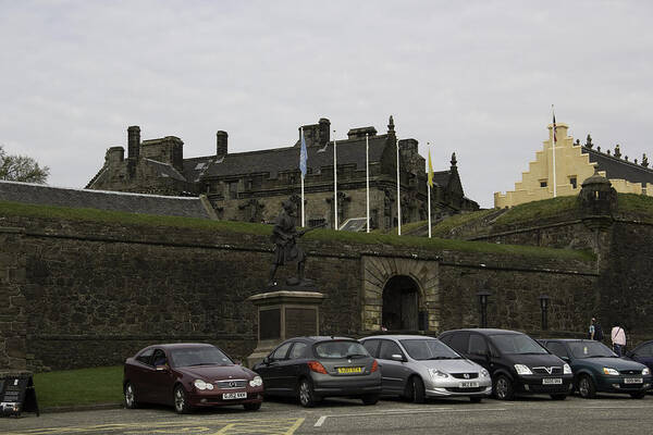 Architecture Art Print featuring the photograph Vehicles at the parking lot of Stirling Castle by Ashish Agarwal