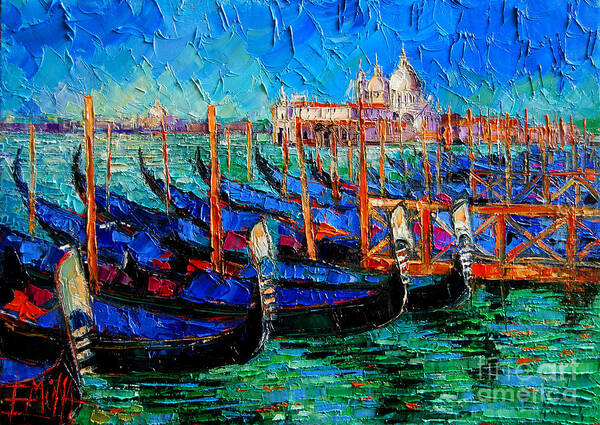 Venice Art Print featuring the painting Venice - Gondolas - Santa Maria Della Salute by Mona Edulesco