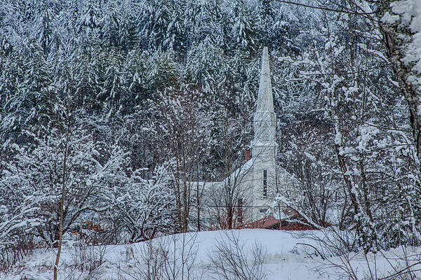 Church Steeple Art Print featuring the photograph Vermont church in snow by Jeff Folger