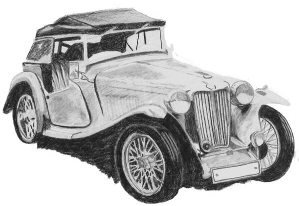 Vintage Car Art Print featuring the drawing Vintage Car Drawing by Catherine Roberts