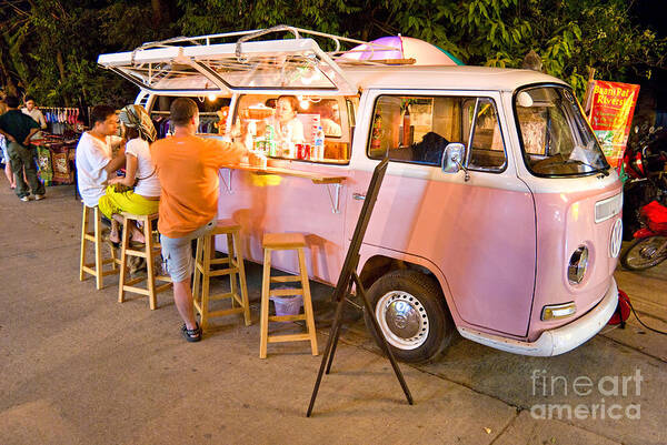 Non-alcoholic Beverage Art Print featuring the photograph Vintage pink Volkswagen Bus by Luciano Mortula