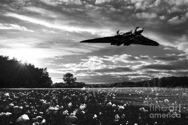 Vulcan Bomber Poppy Art Print featuring the digital art Vulcan History Mono by Airpower Art