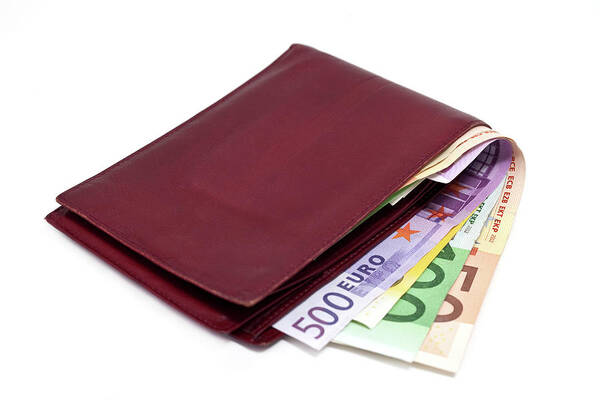 White Background Art Print featuring the photograph Wallet With Euro Currency by Ursula Alter