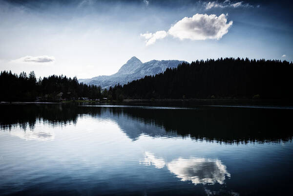 Water Art Print featuring the photograph Water reflection blue black and white by Matthias Hauser