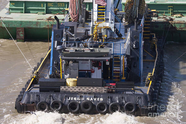 Weight Art Print featuring the photograph Weight Lifter on Tug Boat ' Jesus Saves ' by D Wallace